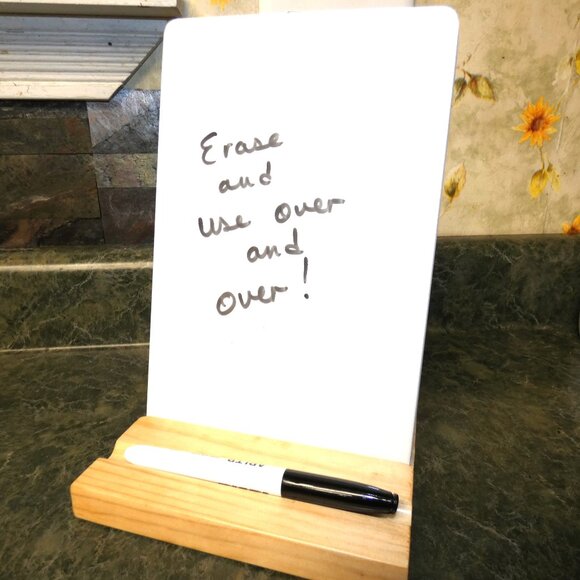 Desktop Whiteboard With Wood Stand, 6" x 9" Ceramic Dry Erase Message Memo Board - Picture 5 of 5